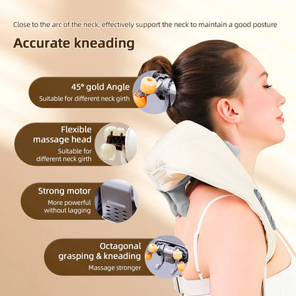 26W Brushless Motor Neck and Shoulder Massager Wireless Shoulder and Back Kneading Massage Shawl Neck Masajeador